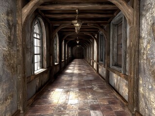 3d corridor inside a medieval castle
