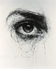 Fototapeta premium drawing human eye tear portrait paint tearing symbolization scribbled lines hibachi lithograph princess begin