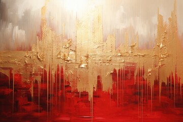 The abstract picture of the gold, red and grey colour that has been painted or splashed on the white blank background wallpaper to form the random shape that cannot be describe yet beautiful. AIGX01.