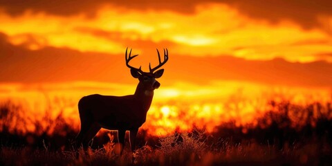 Majestic Whitetail Deer Buck Silhouette Against Radiant Sunset