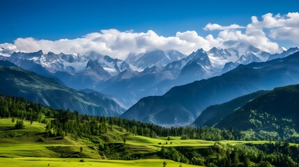 Panoramic view of the mountains in Georgia. Beautiful summer landscape.