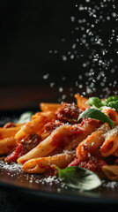 Penne with meat sauce and parmesan
