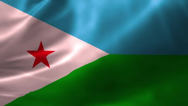 Realistic HD flag of the Djibouti waving in the wind. Close up of Djibouti Flag Slow Waving with visible. flag background texture with vibrant colors and fabric background