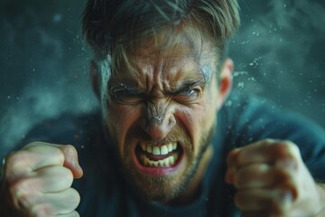 This image mixes the intensity of clenched fists with a creative splatter of paint, depicting chaos and struggle