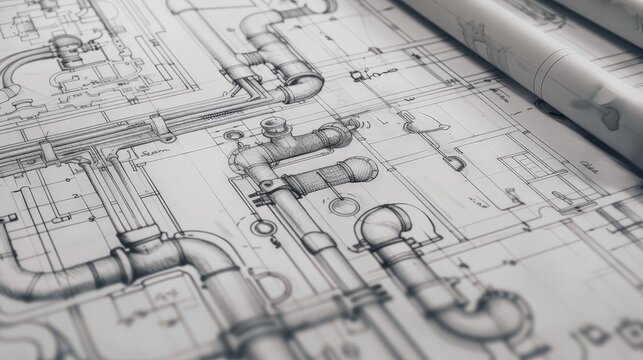 plumbing architect drawing design,  blueprint