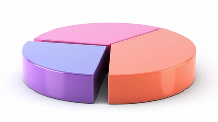 Fototapeta premium pie chart in 3d, purplfe, violet, peach white background 