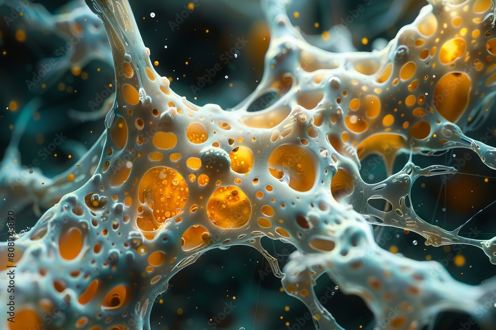 Aufkleber stunning visualization of interconnected cell-like structures with a vibrant contrast of orange and 