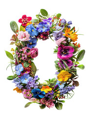 Flower font alphabet O made of colorful floral letter isolated on white background. Spring or summer flower font.