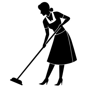 recommend clip art: a cleaner woman meticulously cleaning a room with a brush (24)
