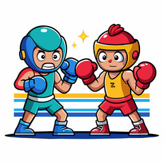 a high quality vector art illustration of 2 cartoon characters boxing on the boxing circle (14)