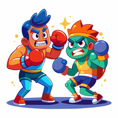 a high quality vector art illustration of 2 cartoon characters boxing on the boxing circle (19)