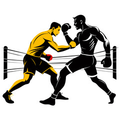 Naklejka premium a minimalist boxing match featuring two men fighting in the boxing ring (7)