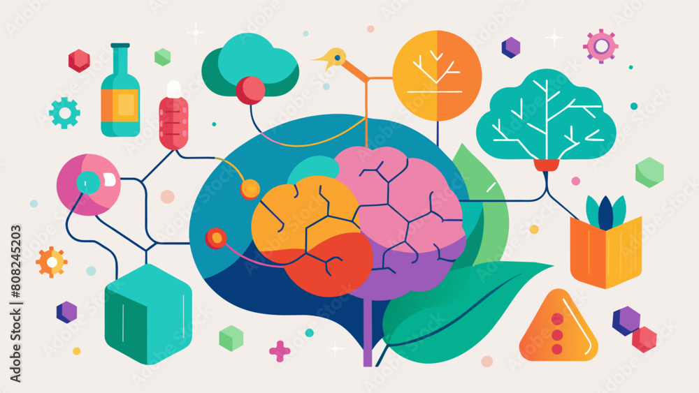 Poster a collage of different shapes and colors representing the various neurotransmitters and their roles 