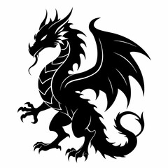 Dragon ancient creature vector silhouette, black color illustration (10)