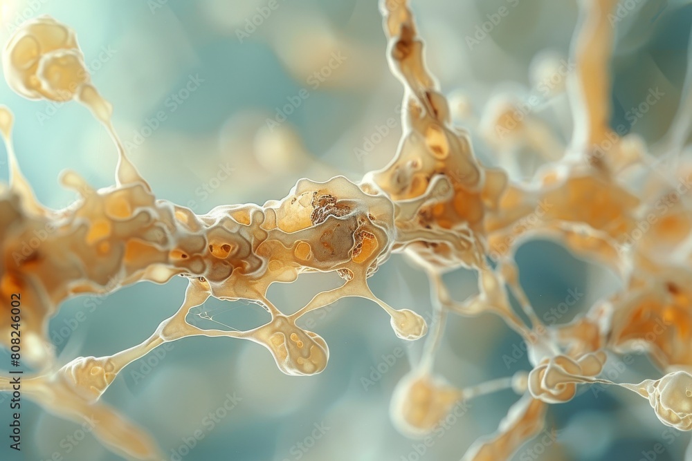 Poster high magnification digital illustration depicting neural network cells highlighting the complexity o