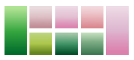 Set of gradient backgrounds. Green and pink are trendy summer colors. For graphic design. Vector illustration