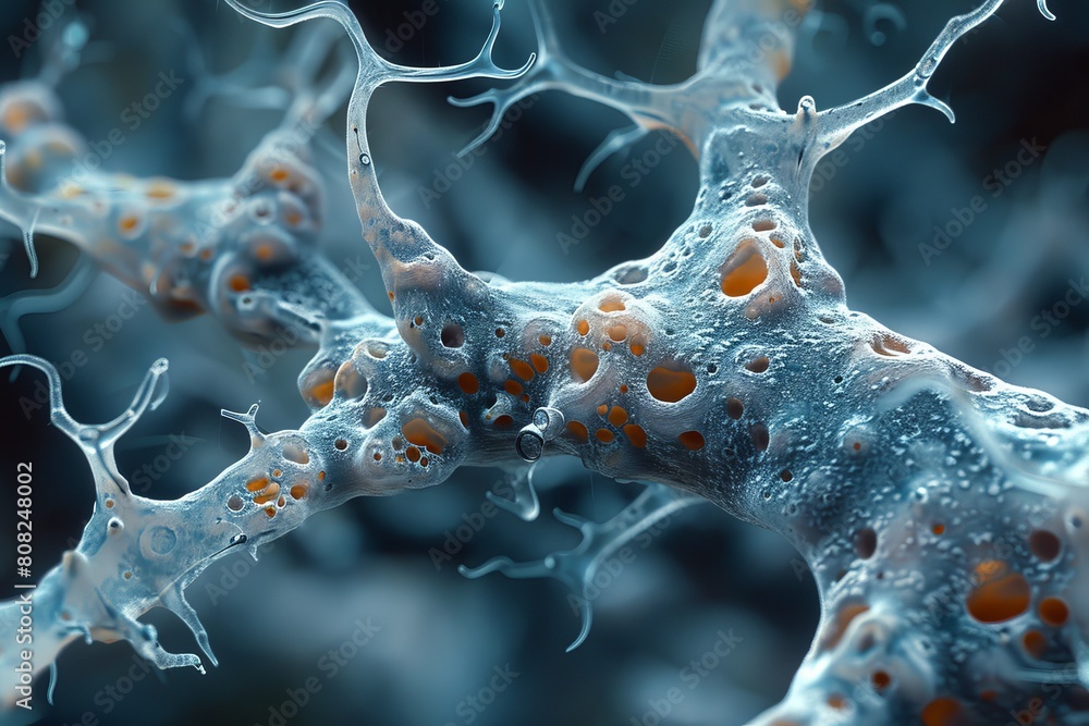 Poster a beautifully complex 3d rendering of a cellular network, showcasing incredible detail in monochrome