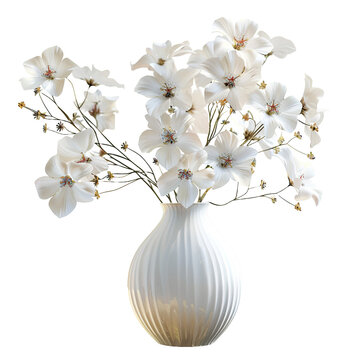 White flowers in a vase on transparent or white background