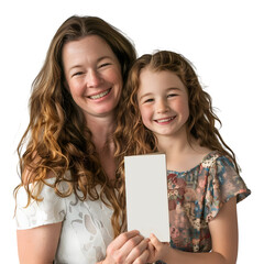 Daughter giving card to her mother on mother day png
