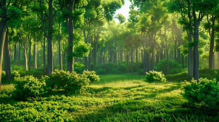 Beautiful, sunny green forest, nature.