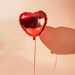 Solitary Red Heart Balloon on Peach Backdrop