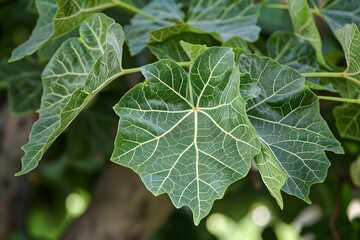 A close up of a leaf on a tree