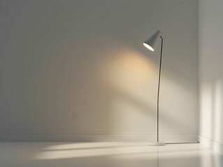 A lamp on white floor in room