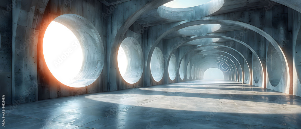 Poster modern 3d design of futuristic architecture with concrete floors