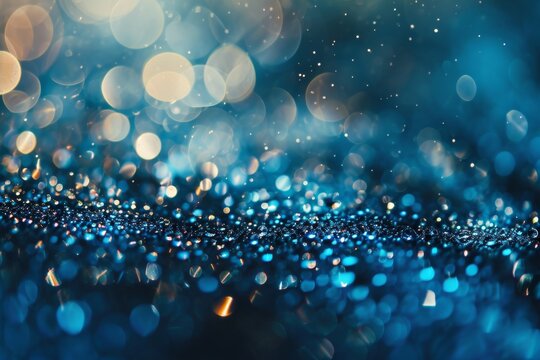 Sapphire Glitter Bokeh Background. Unfocused Shimmer Royal Blue Sparkle. Crystal Droplets Glitter Wallpaper, Ai Generated