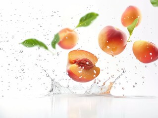 peaches flying on a white background