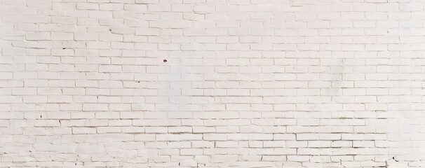 Horizontal Panoramic Background, White Painted Brick Wall with Subtle Texture, Ideal Copy Space