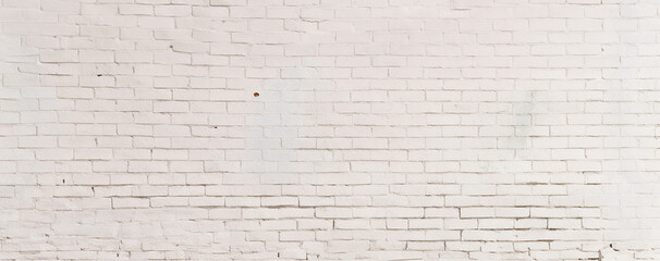 Obraz premium Horizontal Panoramic Background, White Painted Brick Wall with Subtle Texture, Ideal Copy Space