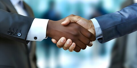 Businessmen sealing successful partnership with celebratory handshake after professional collaboration. Concept Deal closed, Business partnership, Successful collaboration, Celebration handshake