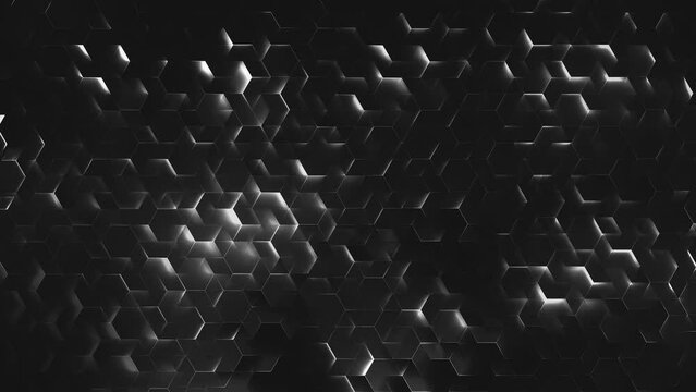 Dark Geometric Abstract Pattern. Glowing hexagonal edges on a black background. Looped video.
