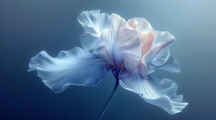  Blue flower on blue background with a blurry image of a flower