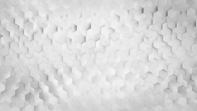 White Abstract Hexagons. Geometric pattern with soft shadows. Looped video.
