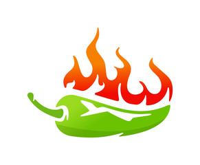 Chili pepper with fire flame for heat pepper scale from low to high logo design. Hot fire chili, spicy pepper heat scale rating graphic design