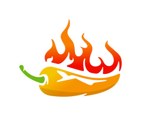 Chili pepper with fire flame for heat pepper scale from low to high logo design. Hot fire chili, spicy pepper heat scale rating graphic design