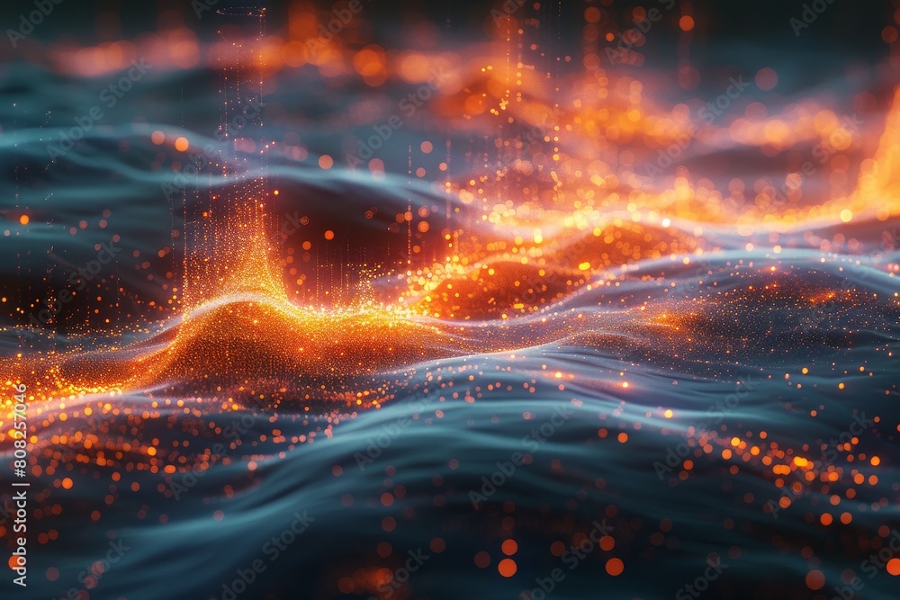 Poster this artwork captures the mesmerizing movement of illuminated particles in a seamless flow, evoking 