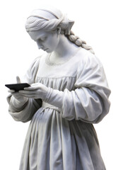 PNG Sculpture of woman holding smart phone statue adult representation.