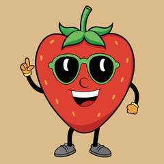 Fototapeta premium Strawberry cartoon groovy retro with sunglasses vector illustration 