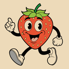 Fototapeta premium strawberry cartoon groovy retro running vector illustration 