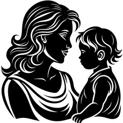 Mom and child  vector silhouette 