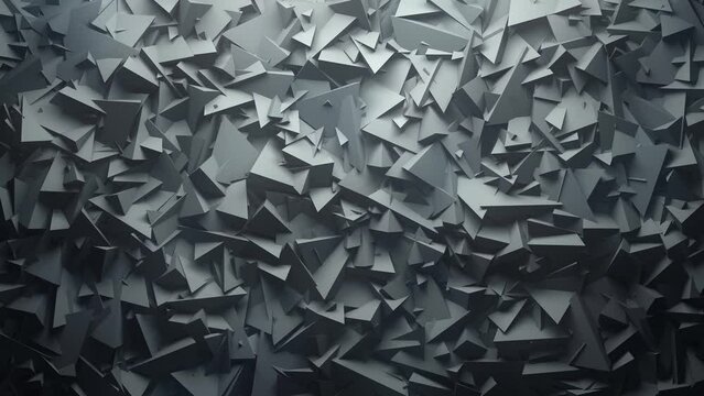 Polygonal 3D Abstraction. Rotating gray geometric shapes. Looped video.