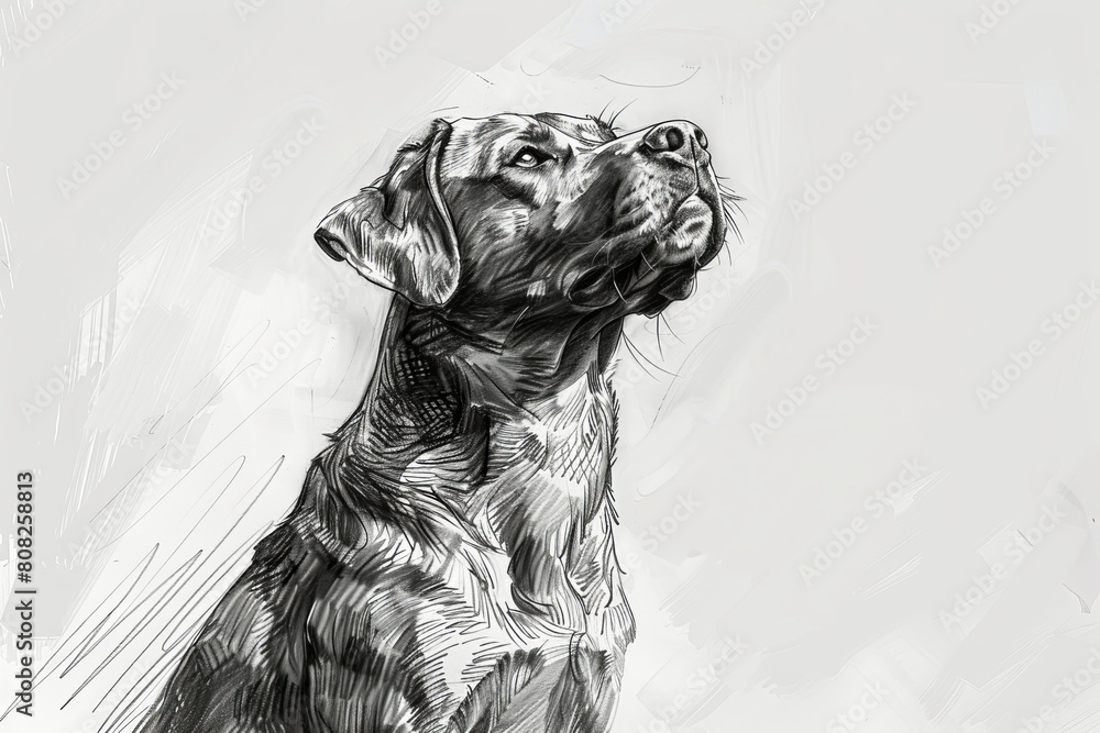 Poster a stark, simple line drawing of a dog, focusing on the bare essentials of its form without any backg