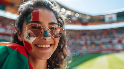 Passionate Portuguese Soccer Fan Celebrating with Face Paint at Stadium