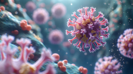 Fototapeta premium Bacterial infection and bacteria infection disease concept as a Bacteriology and microbiology or biotechnology concept as infectious cells causing an infection as an ai illustration.