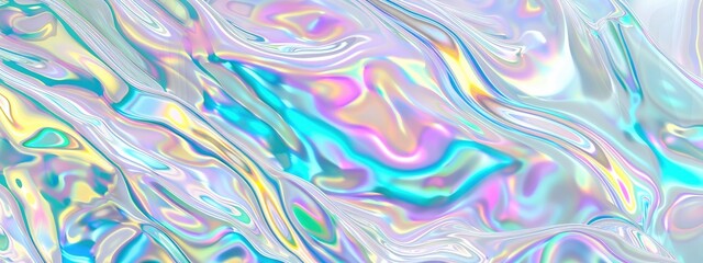 Naklejka premium iridescent holographic fluid, white background, seamless