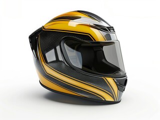 Fototapeta premium A motorcycle helmet is showcased against a clean white background, isolated and ready for use. With a clipping path included, this image offers flexibility for various design purposes