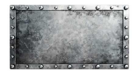 metal plate with rivets on the edges, blank, white background, textured